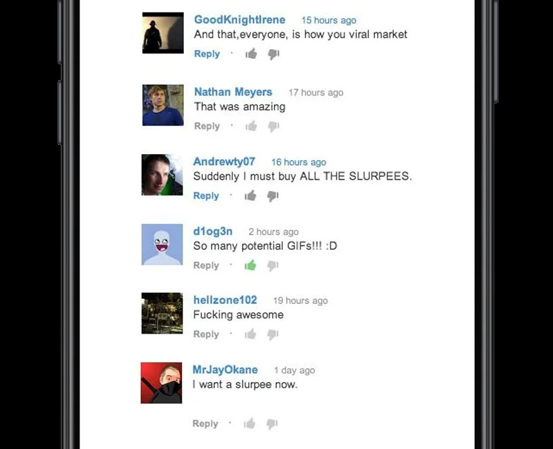 YouTube comments on the Slurpee Dance campaign