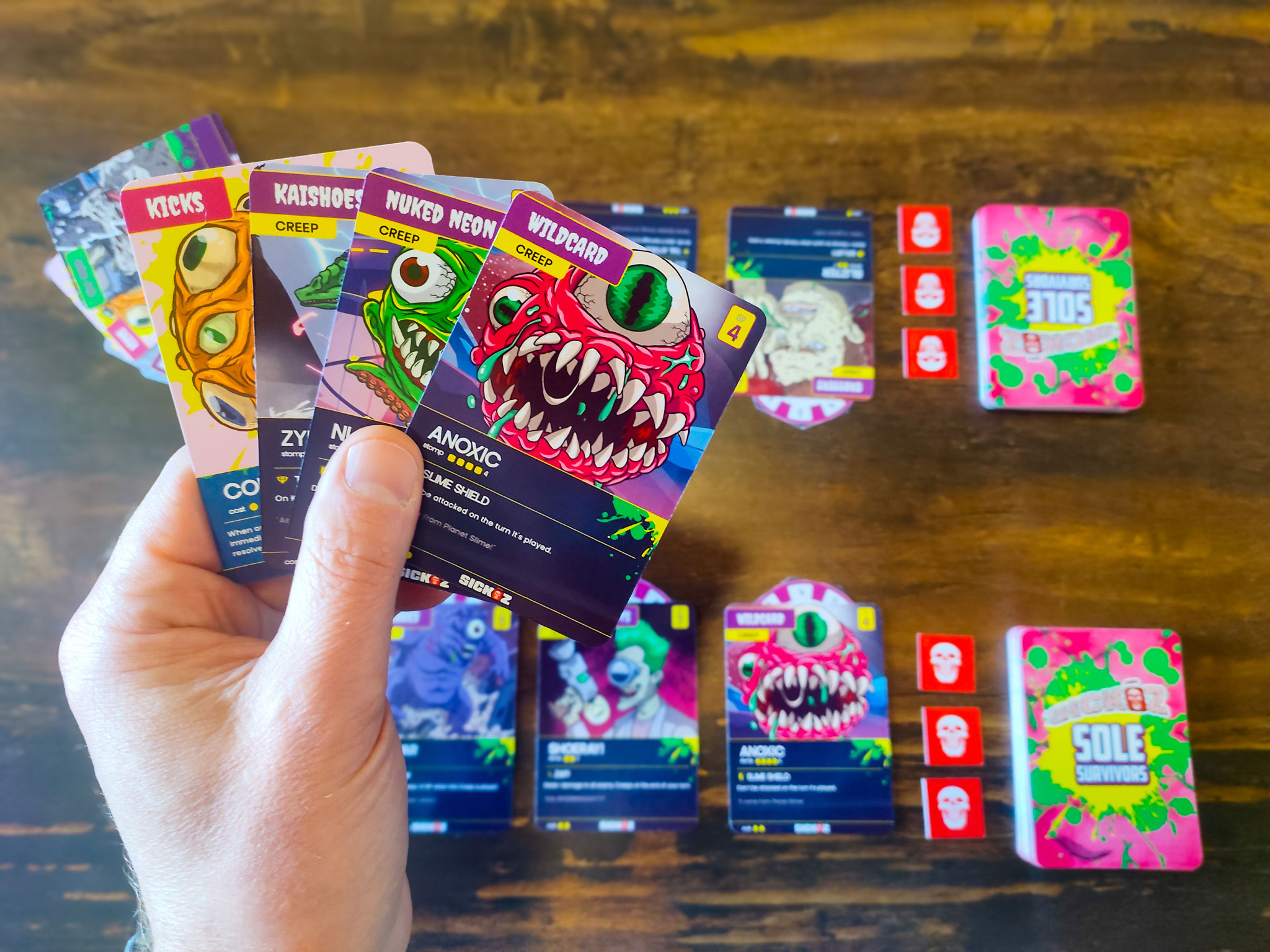 Sickoz card battle game in play